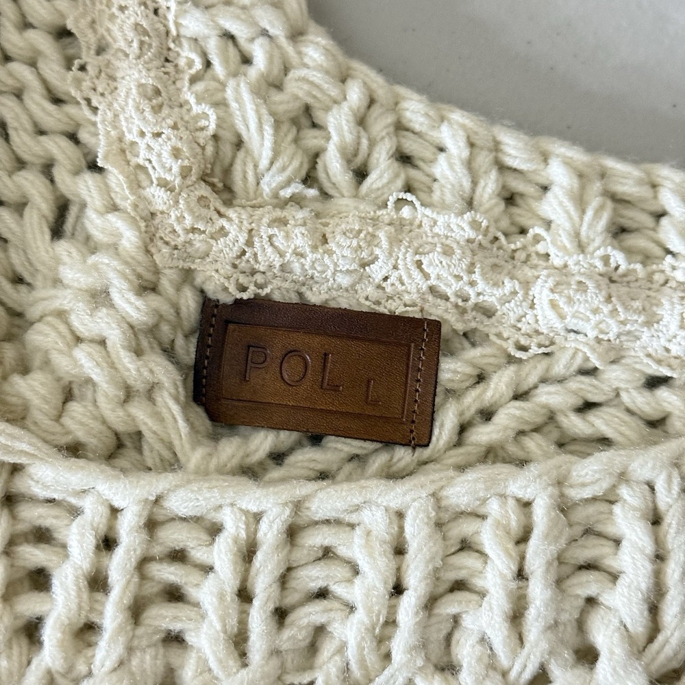 POL‎ Chunky Cable Knit Sweater Cream Oversized Balloon Sleeve Boho L Cottage - Picture 7 of 9